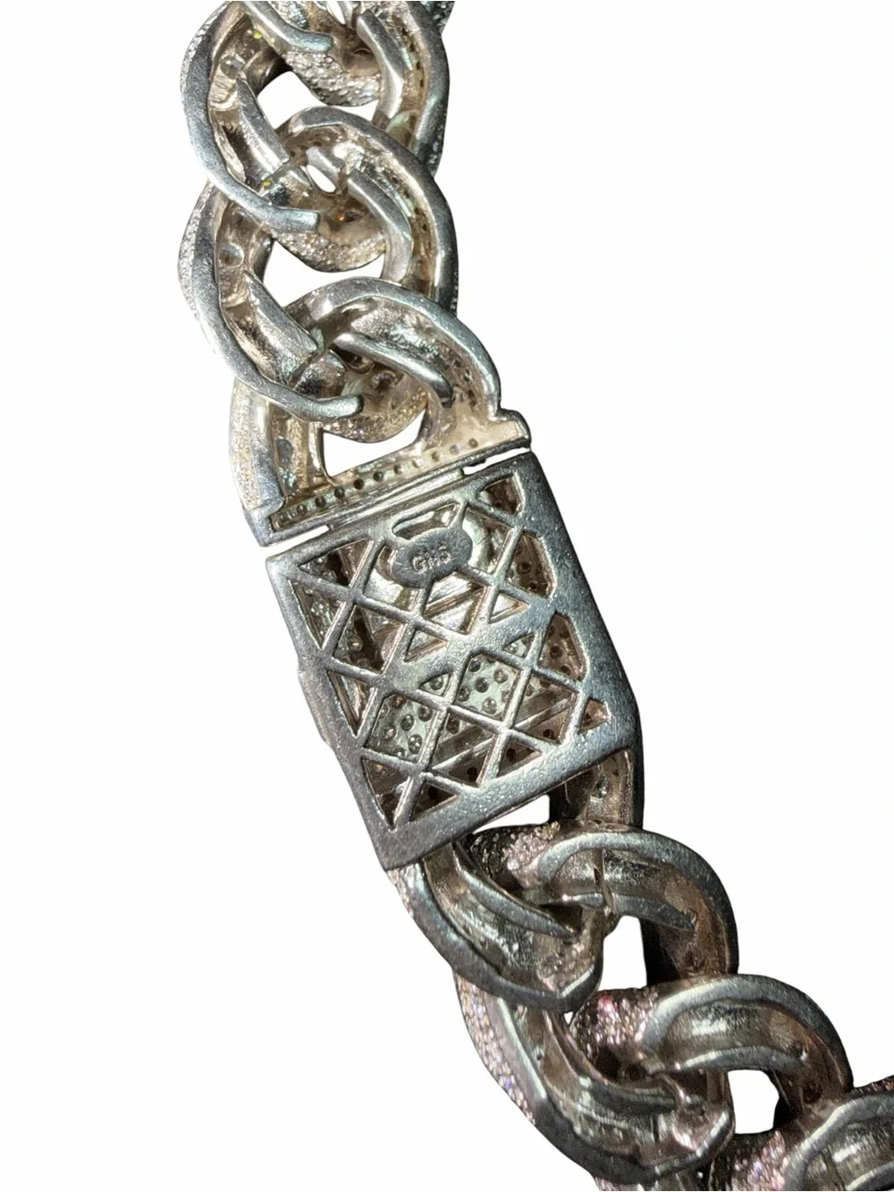 GNS Iced Out Moissante Sterling silver Pave Cuban Link Necklace